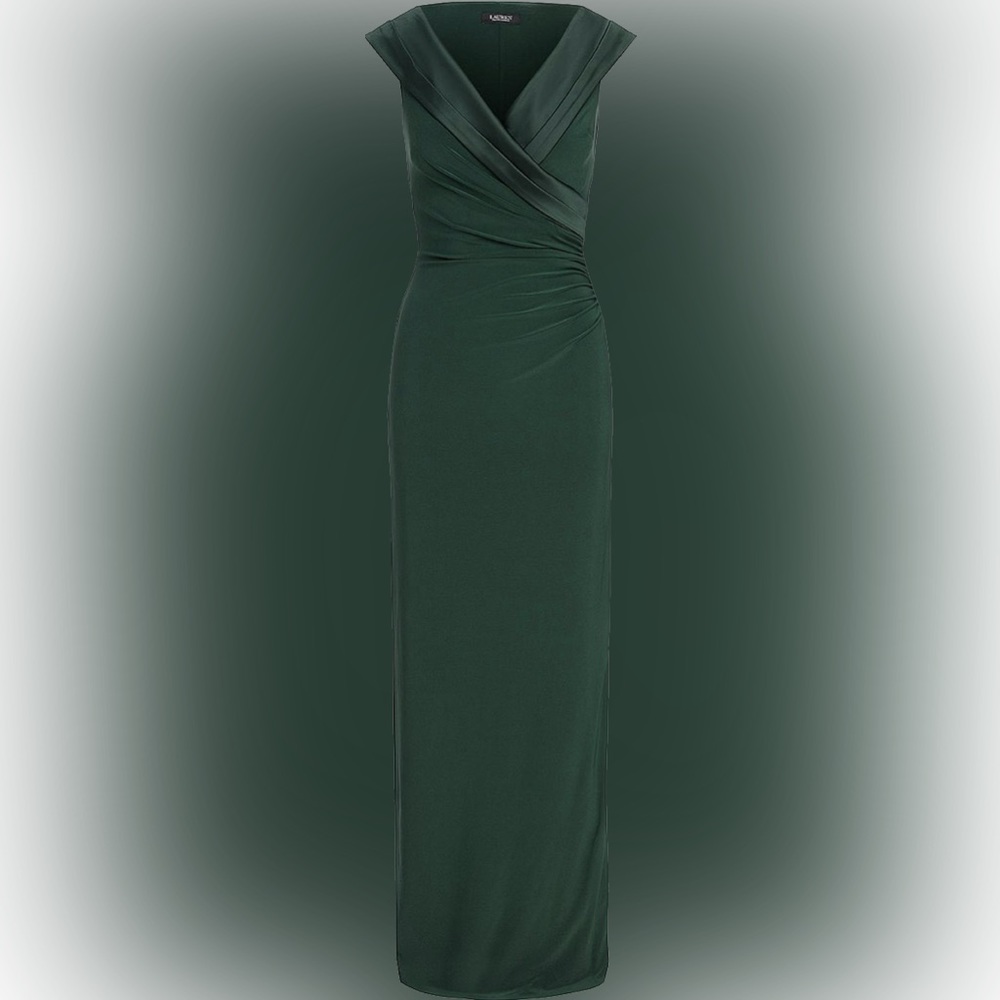 Ralph Lauren Satin-Accent Portrait-Collar Gown